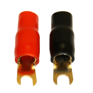 1 Paar Gabel-Kabelschuh 16 qmm (rot/schwarz)